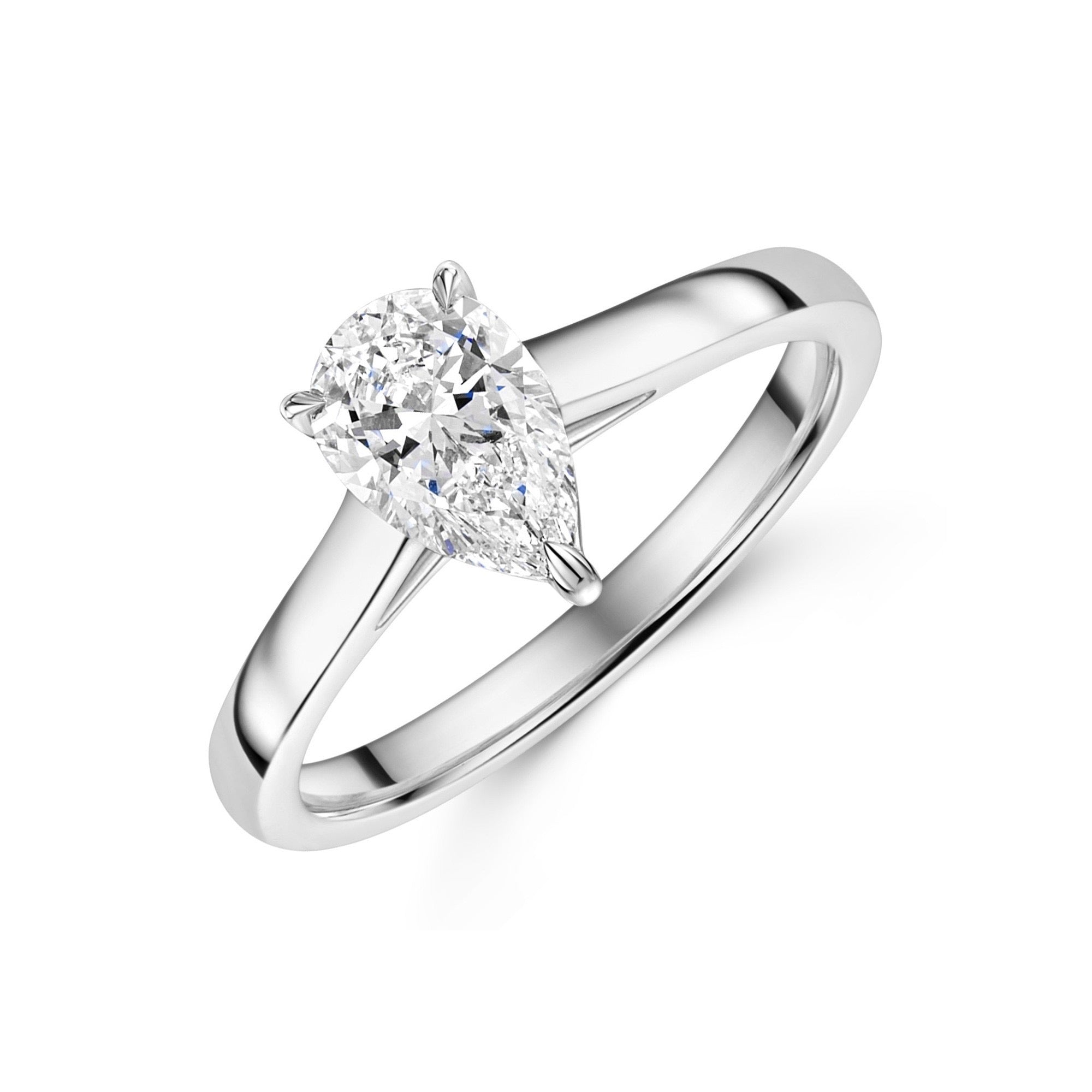 0.30CT- F/VSI Emerald Pear Diamond Platinum Engagement Ring - Barrett Jewellery