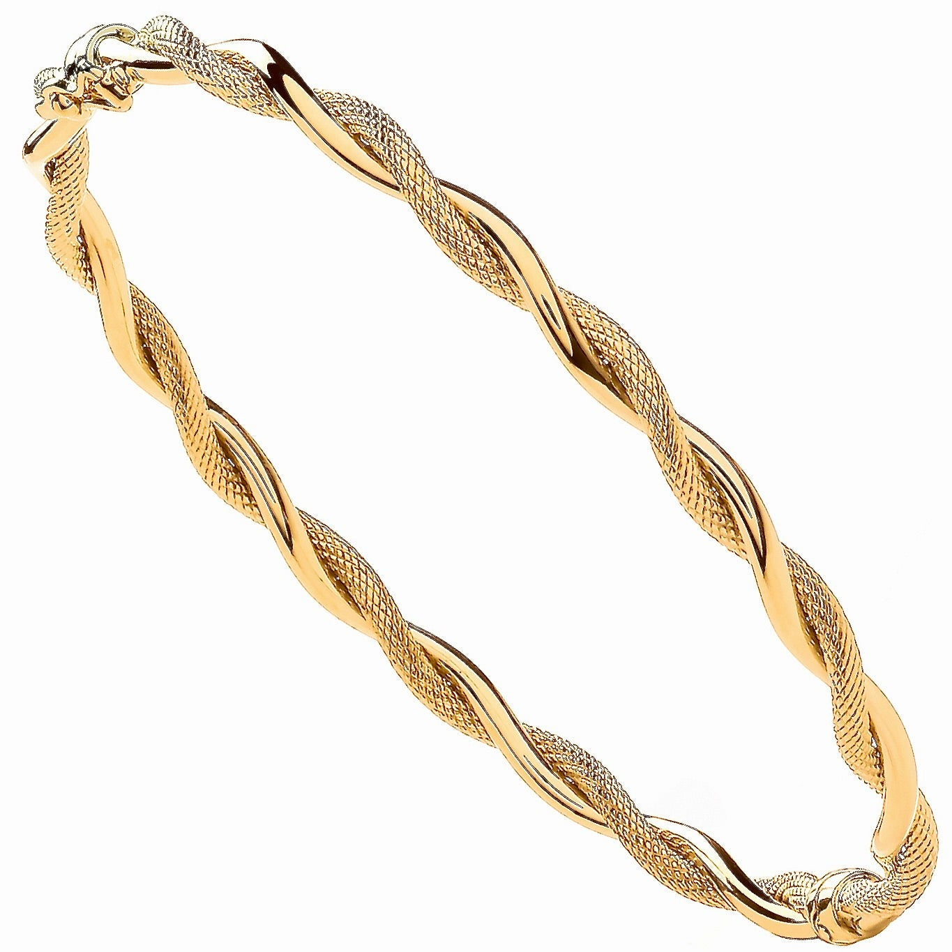 9ct Gold Plain and Diamond Cut Twist Ladies Bangle- BARRETT JEWELLERY