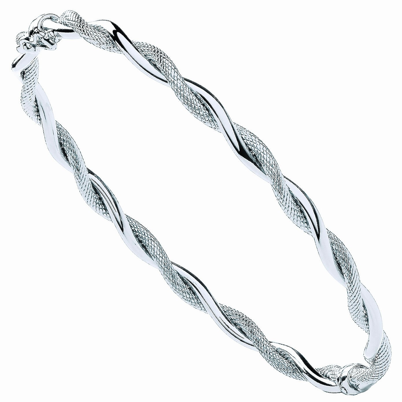 9ct White Gold Plain and Diamond Cut Twist Ladies Bangle- BARRETT JEWELLERY