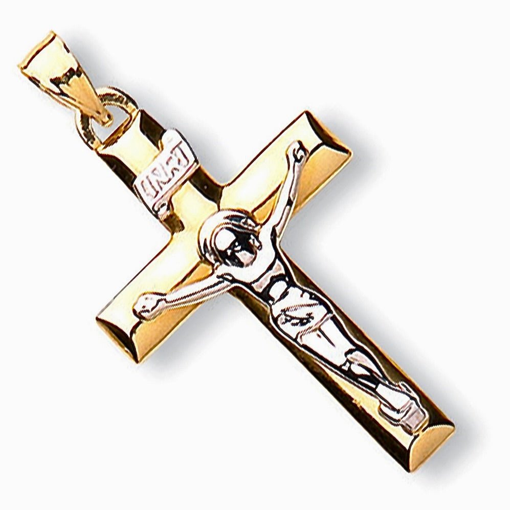 9ct White & Yellow Gold Crucifix Pendant- BARRETT JEWELLERY