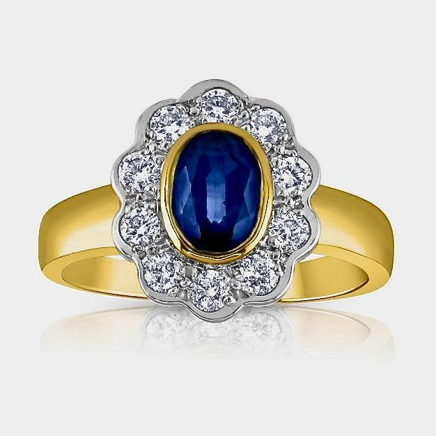 18ct Gold 0.40ct Diamond 0.90ctw Blue Sapphire Ring- BARRETT JEWELLERY