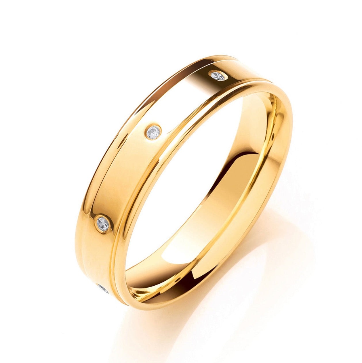 9ct yellow Gold Diamond Set 5mm Flat Court Wedding band 0.10cts.-BARRETT JEWELLERY