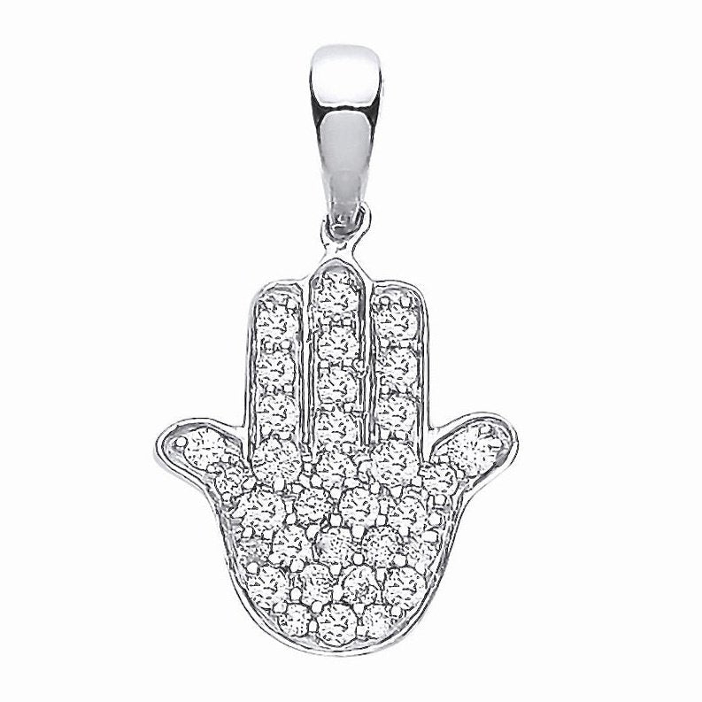 9ct White Gold Hamsa Diamond Pendant 0.18ct -BARRETT JEWELLERY