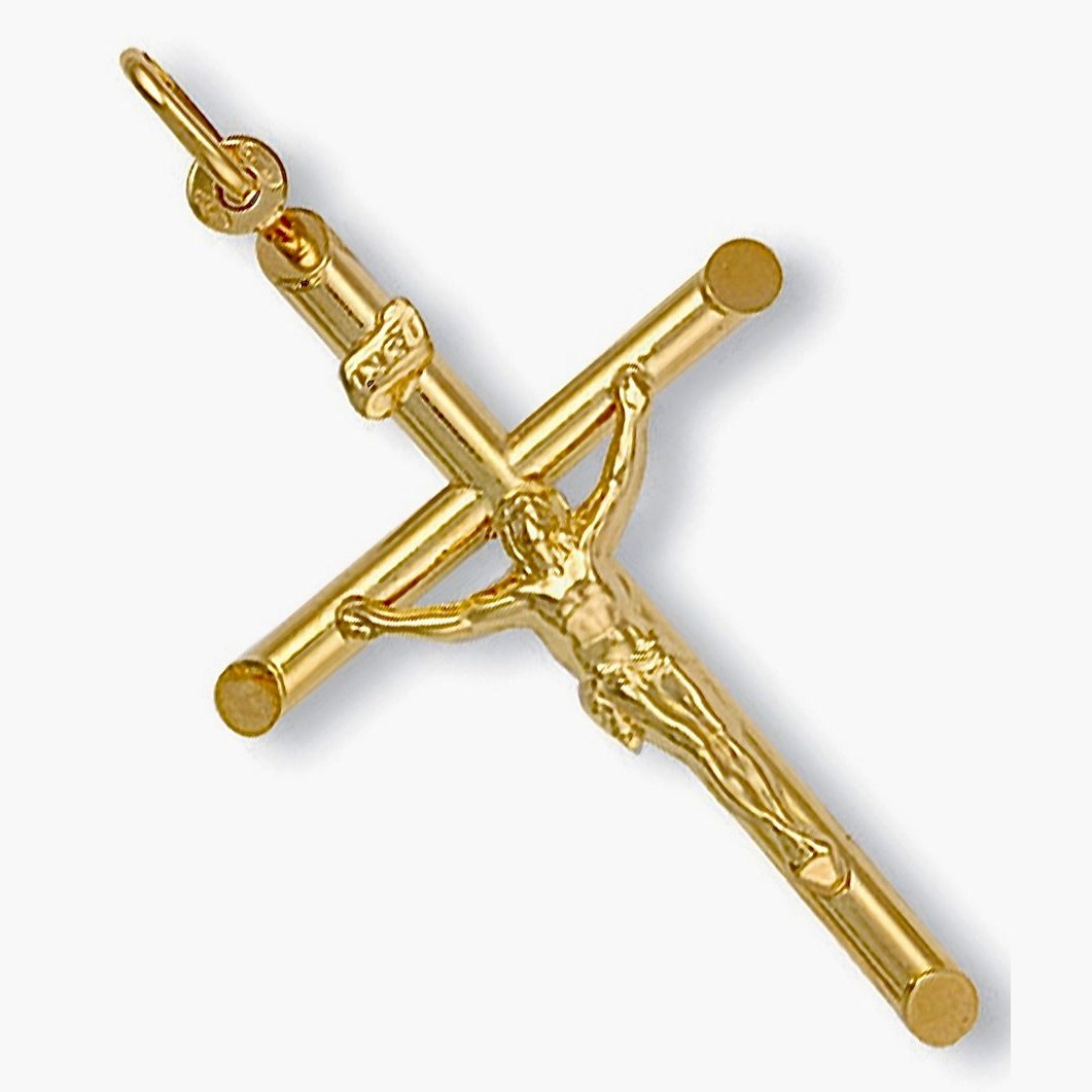 9ct Gold Round Tube Crucifix Pendant - BARRETT JEWELLERY