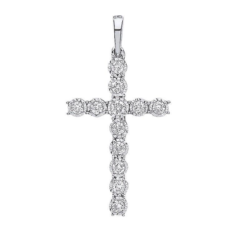 9ct White Gold Diamond Crucifix Pendant 0.27ct- BARRETT JEWELLERY