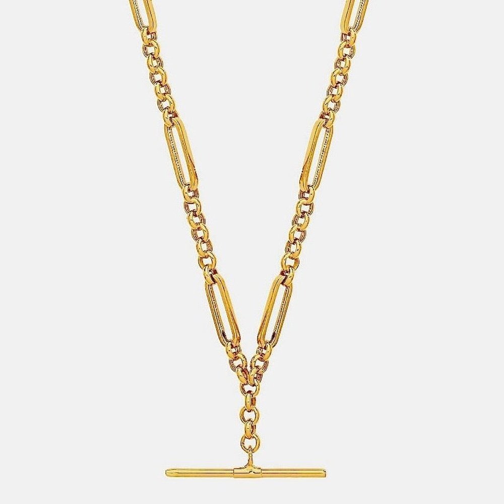 9ct Gold T Bar Figaro Necklace-BARRETT JEWELLERY