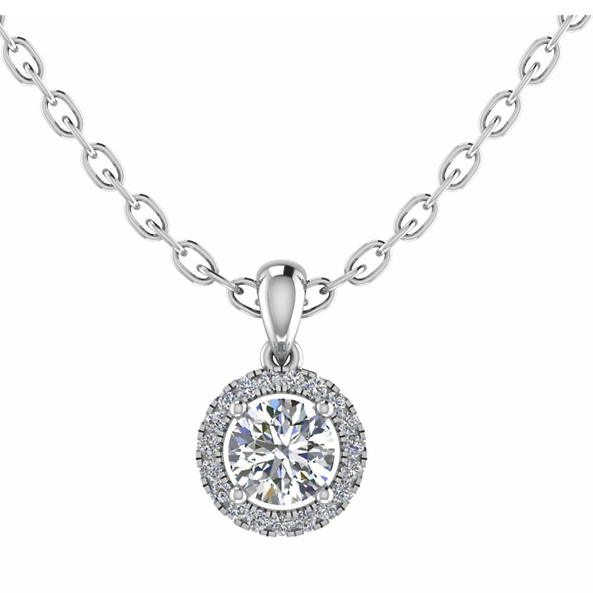 18ct White Gold Diamond Halo Pendant 0.30ct - BARRETT JEWELLERY