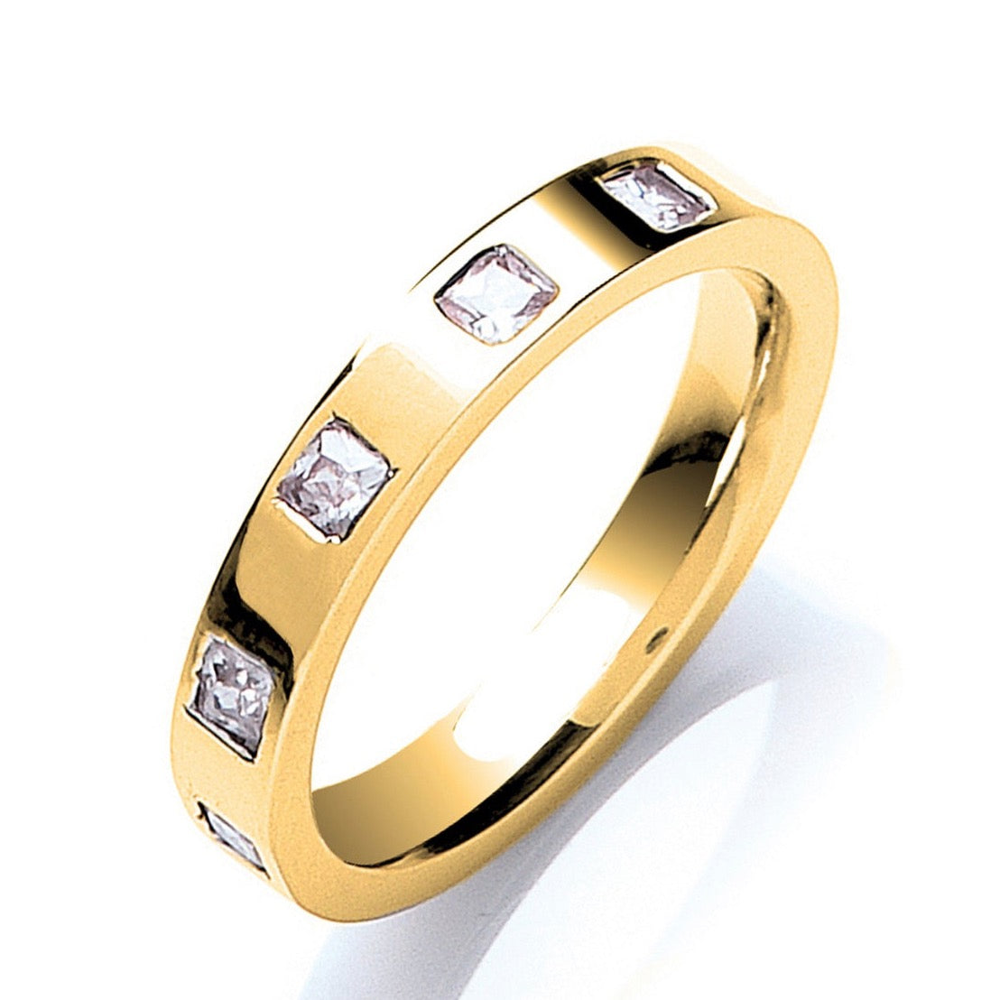 18ct Gold Princess Cut Diamond Set 3mm Flat Court Wedding Band - BARRETT JEWELLERY