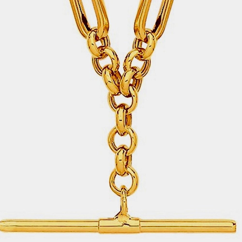 9ct Gold T Bar Figaro Necklace-BARRETT JEWELLERY