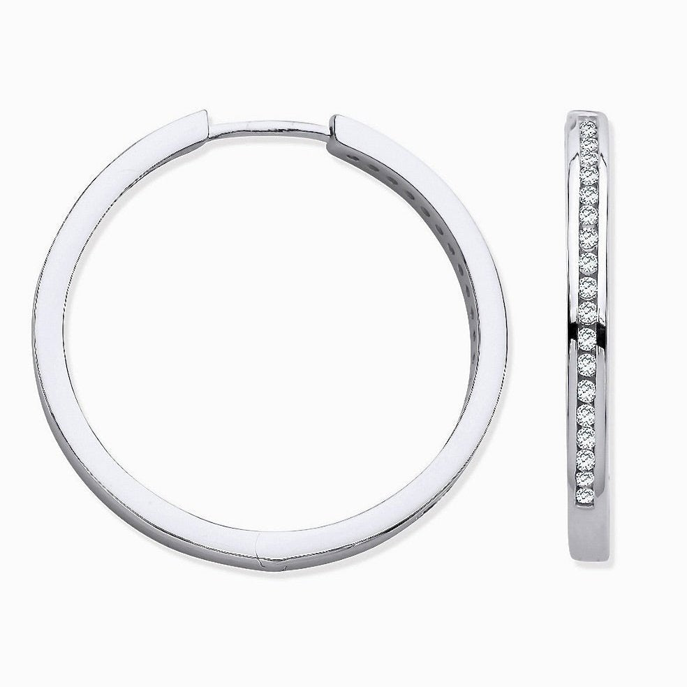 9ct White Gold Diamond Hoops 0.30ct -BARRETT JEWELLERY